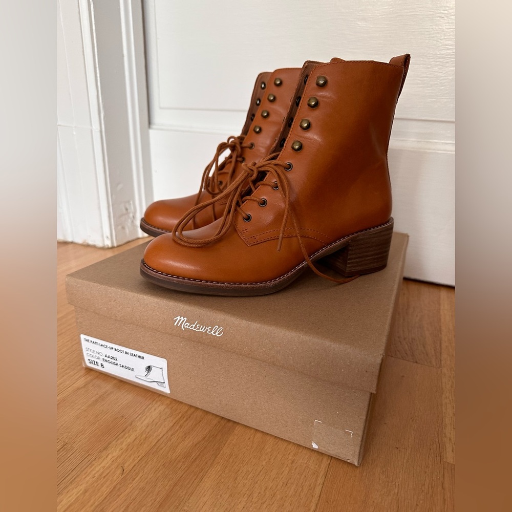 Brand NEW Size 8 Madewell Patti lace-up leather boots